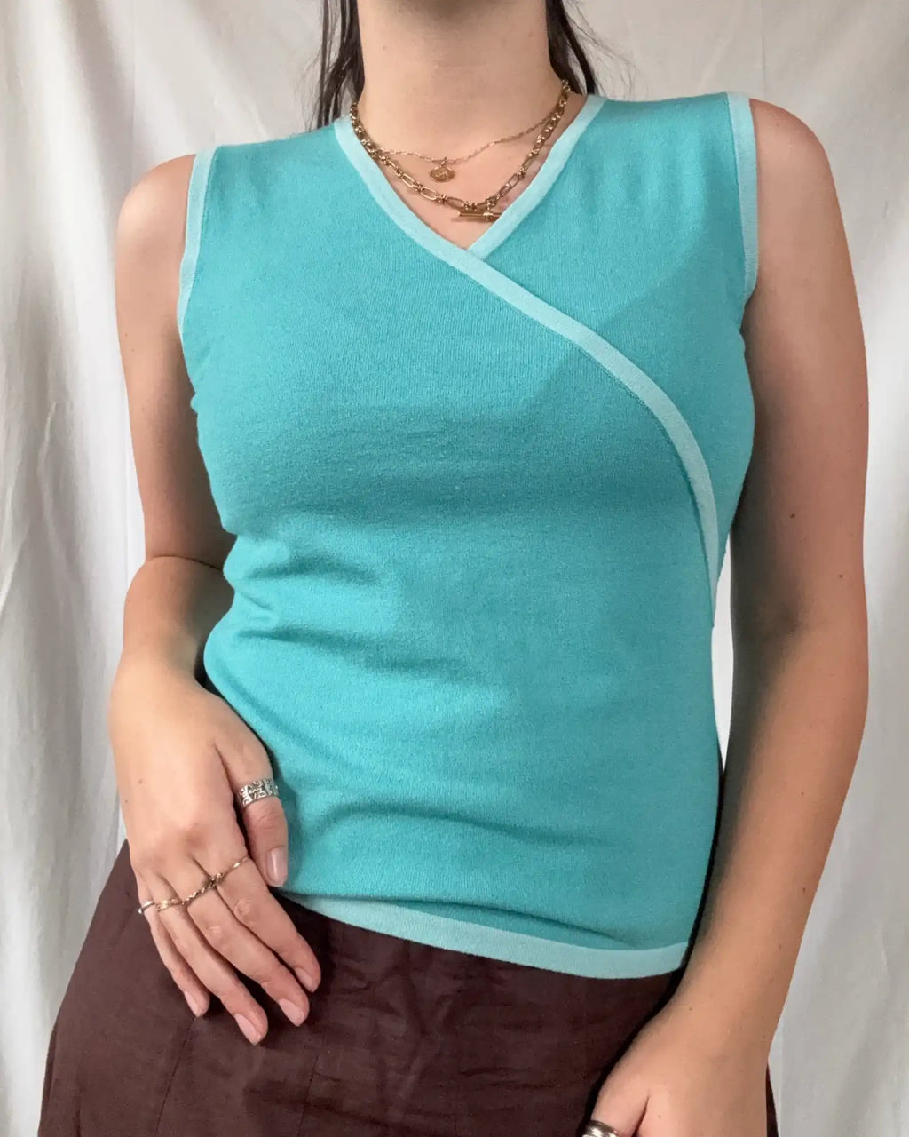 Blue Wrap Tank with Light Blue Trim