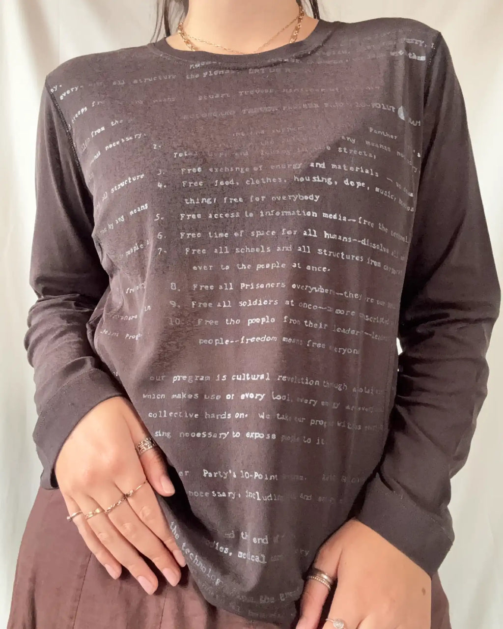 Brown Mesh Writing Top