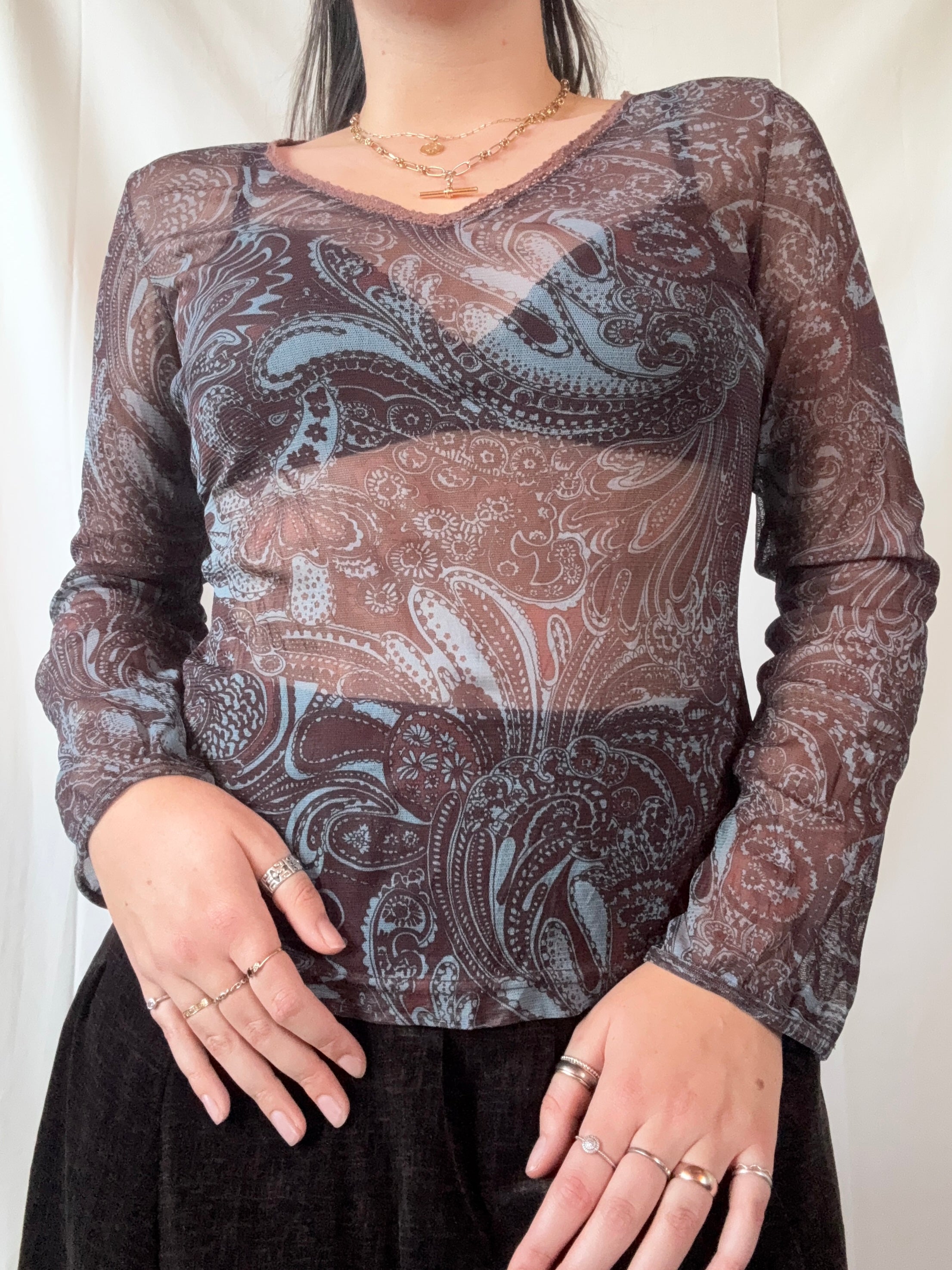 Blue & Brown Mesh Long Sleeve | Size M
