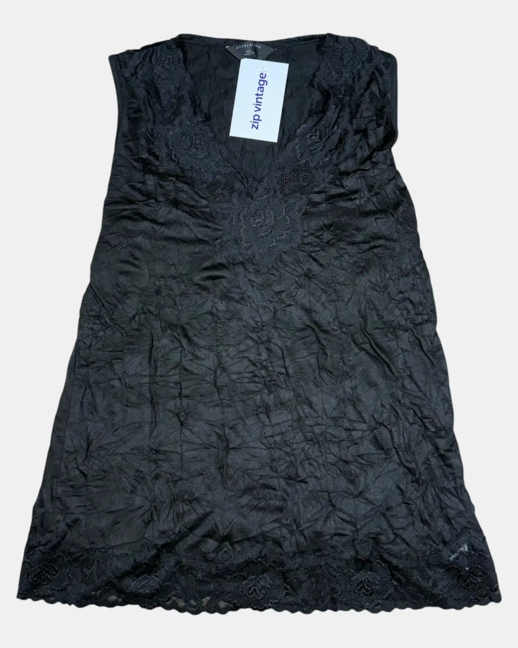 Short Sleeve Black Tank Top with Mesh Neckline