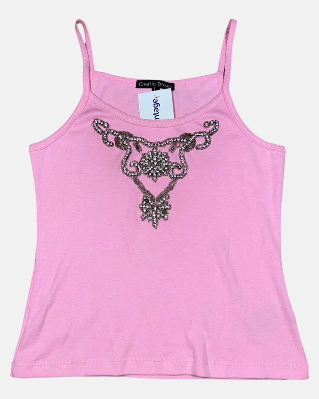 Y2K Pink Singlet Top with Beading | Estimated Size S