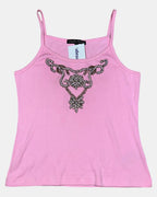 Y2K Pink Singlet Top with Beading | Estimated Size S