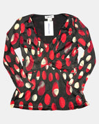 Black & Red Dotted Long Sleeve Wrap Top | Size XS - Zip Vintage