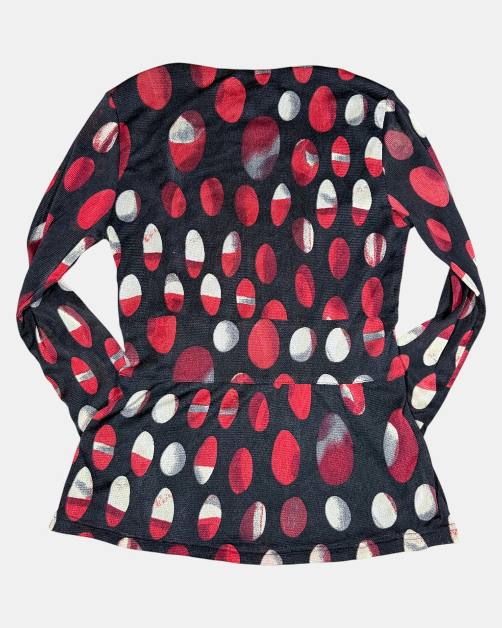 Black & Red Dotted Long Sleeve Wrap Top | Size XS - Zip Vintage