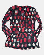 Black & Red Dotted Long Sleeve Wrap Top | Size XS - Zip Vintage