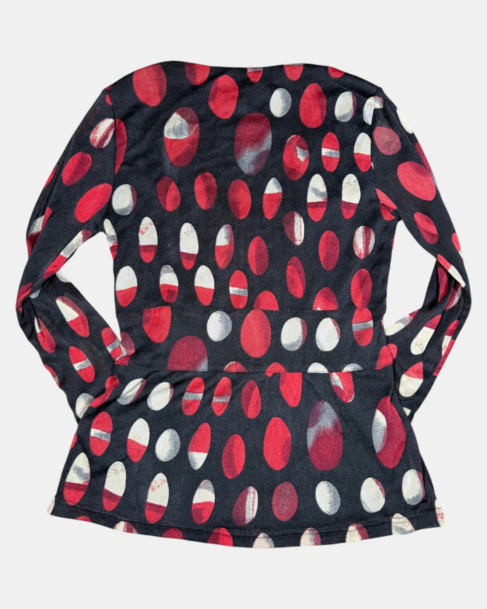 Black & Red Dotted Long Sleeve Wrap Top | Size XS - Zip Vintage