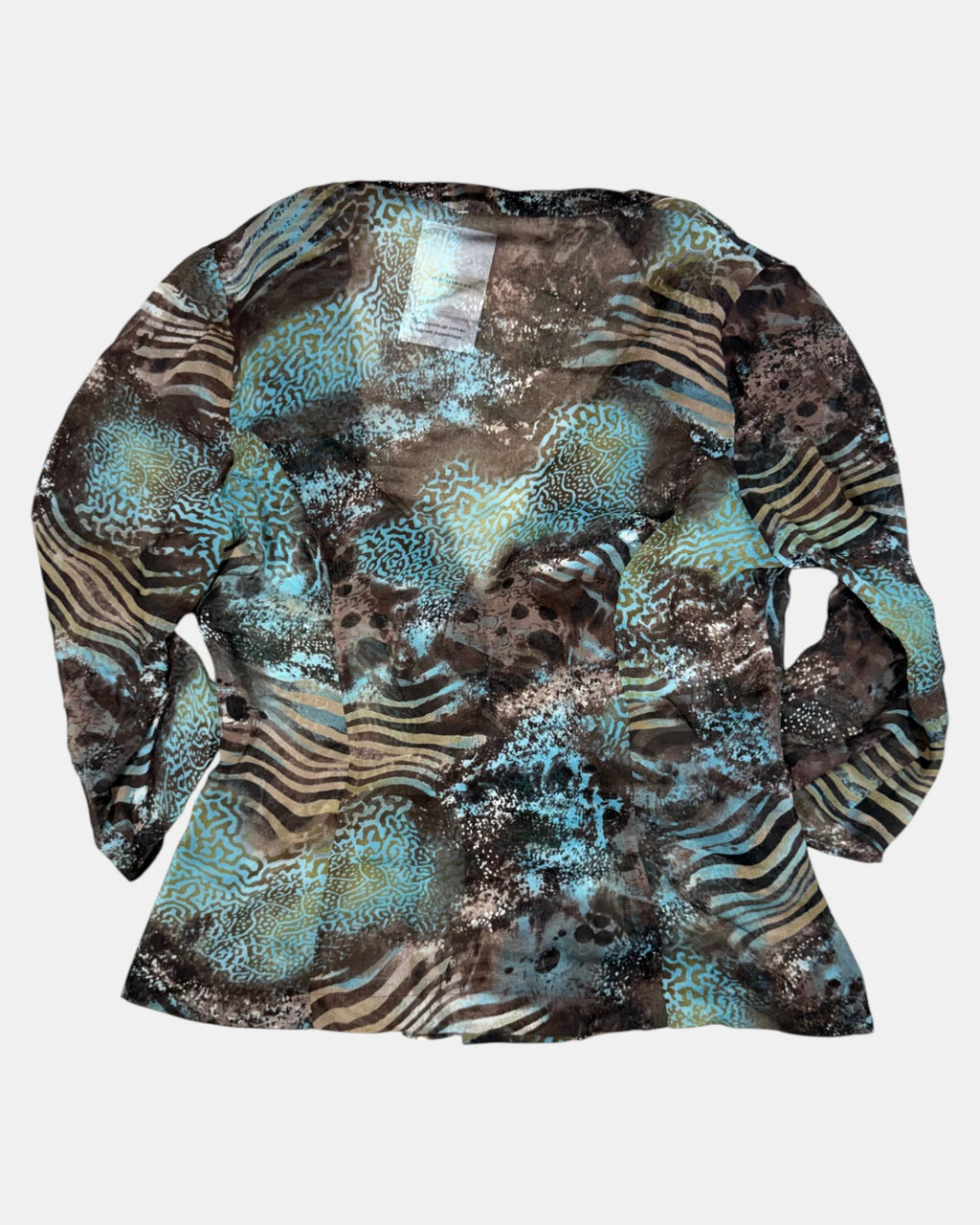Brown & Blue Mesh Patterned Long Sleeve | Estimated Size M - Zip Vintage