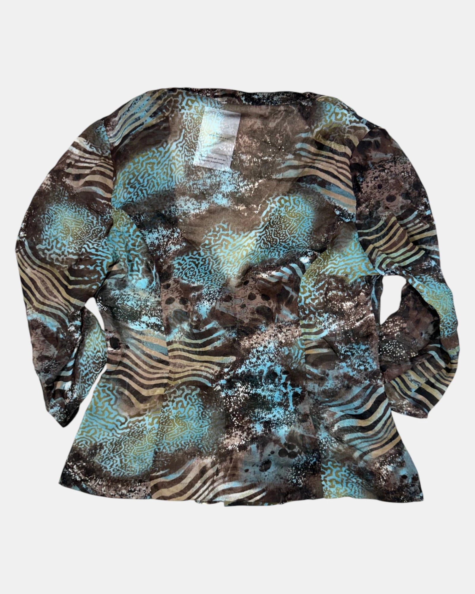 Brown & Blue Mesh Patterned Long Sleeve | Estimated Size M - Zip Vintage