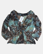 Brown & Blue Mesh Patterned Long Sleeve | Estimated Size M - Zip Vintage