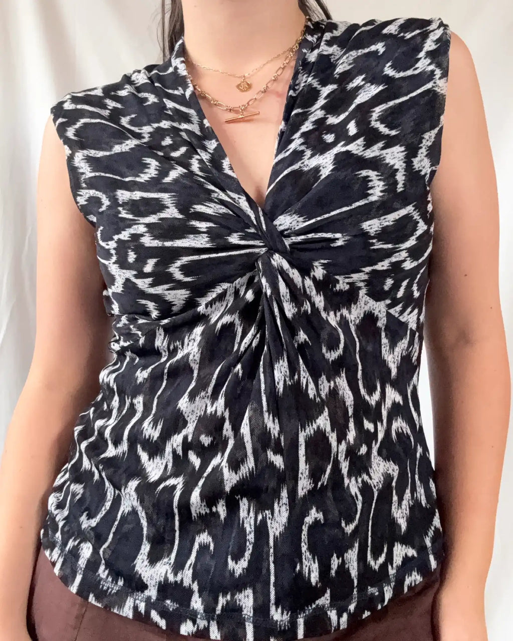 Black & Blue Leopard Print Mesh Top