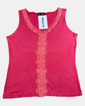 Y2K Pink Tank Top with Lace Trim Neckline