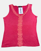 Y2K Pink Tank Top with Lace Trim Neckline
