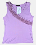 Y2K Light Purple Tank Top with Lace Trim Neckline
