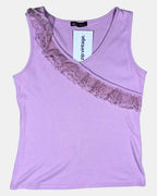 Y2K Light Purple Tank Top with Lace Trim Neckline