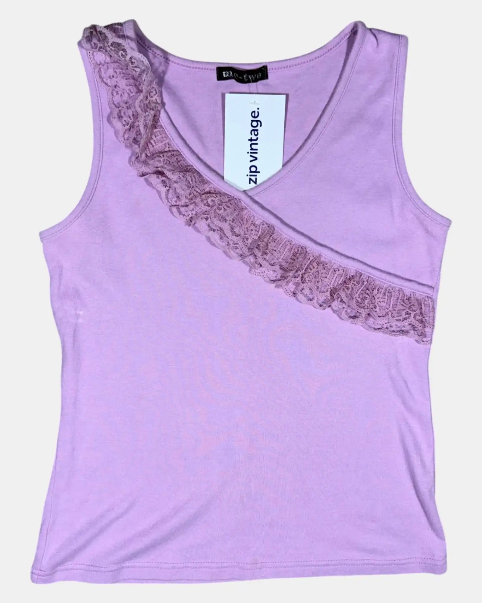 Y2K Light Purple Tank Top with Lace Trim Neckline