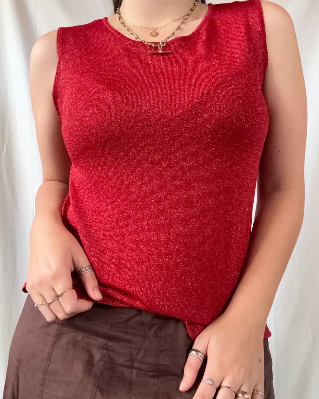 Red Mesh Sparkly Tank Top