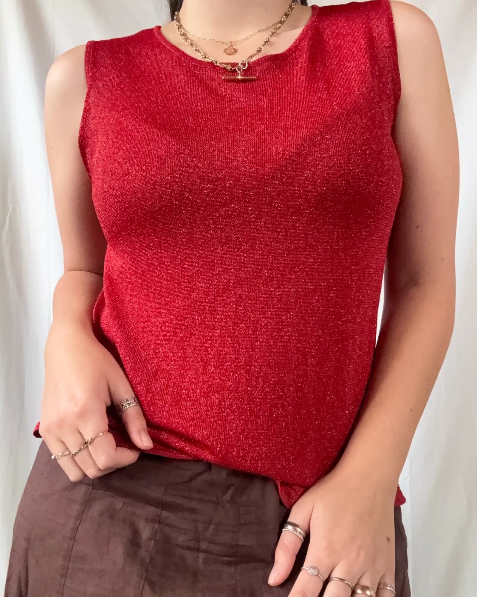 Red Mesh Sparkly Tank Top