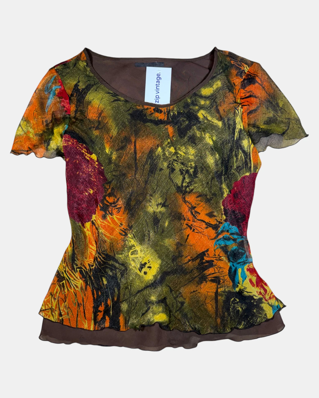 Brown Red & Orange Sheer Top | Estimated size M
