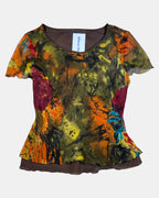 Brown Red & Orange Sheer Top | Estimated size M