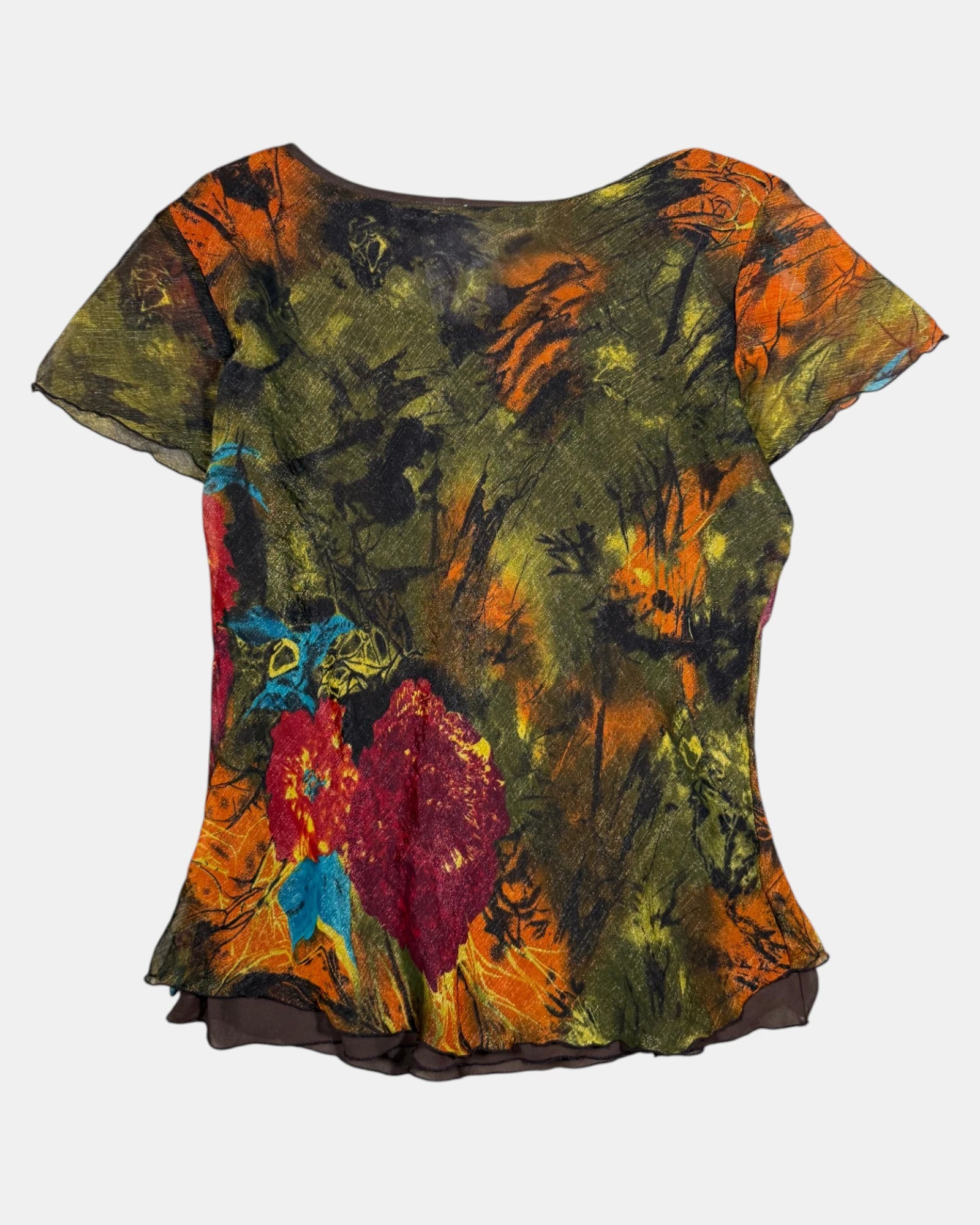 Brown Red & Orange Sheer Top | Estimated size M