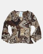Brown Mesh Long Sleeve with Paisley Pattern | Estimated Size L - Zip Vintage