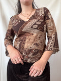 Brown Mesh Long Sleeve with Paisley Pattern | Estimated Size L - Zip Vintage