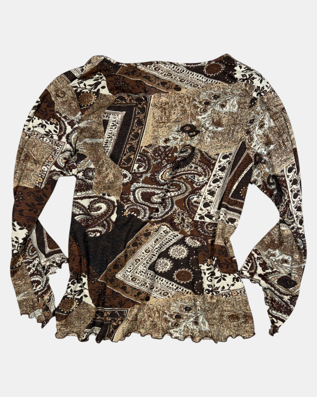 Brown Mesh Long Sleeve with Paisley Pattern | Estimated Size L - Zip Vintage