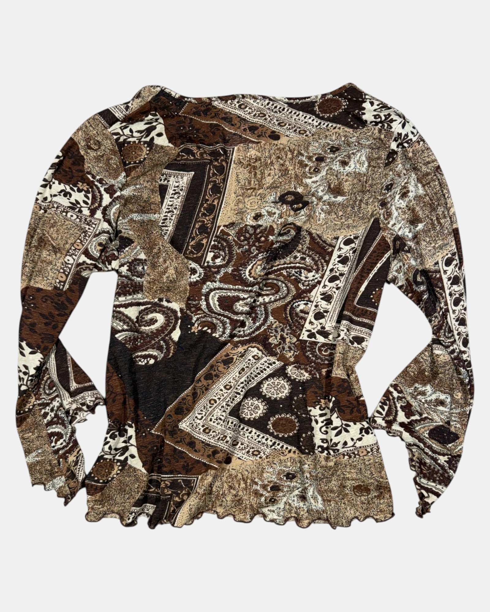 Brown Mesh Long Sleeve with Paisley Pattern | Estimated Size L - Zip Vintage