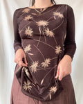 Brown Mesh Long Sleeve Top with Flower Details