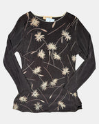 Brown Mesh Long Sleeve Top with Flower Details