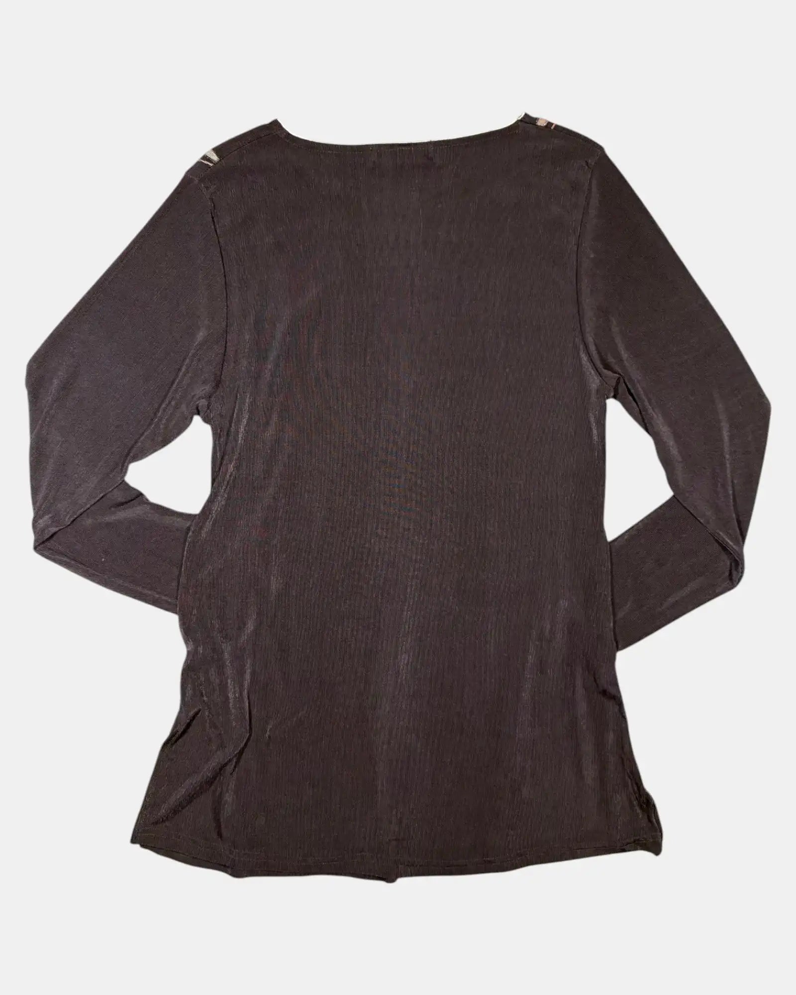 Brown Mesh Long Sleeve Top with Flower Details
