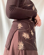 Brown Mesh Long Sleeve Top with Flower Details