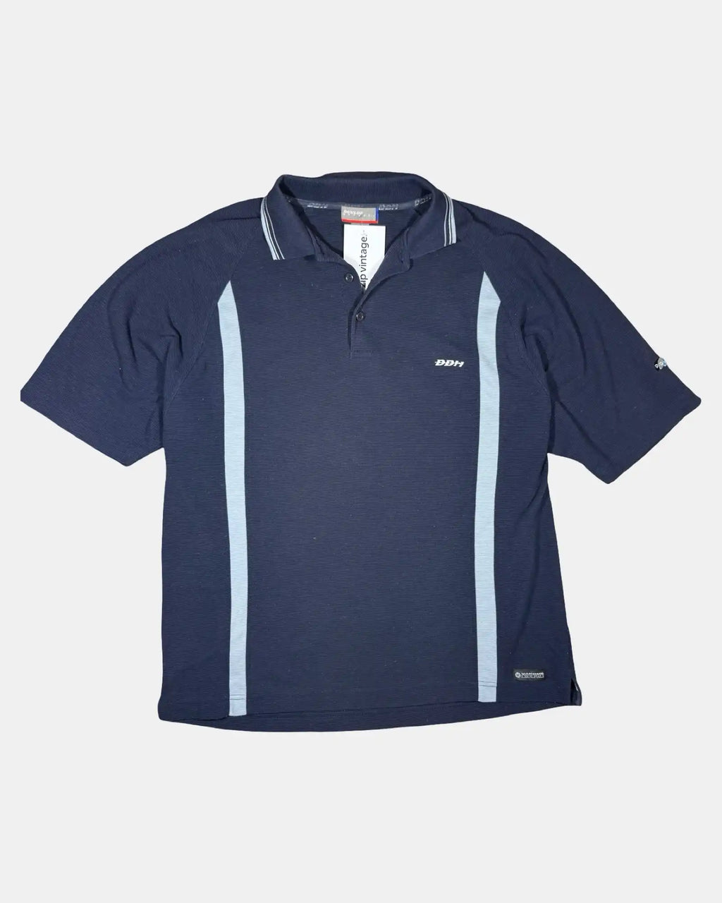 Blue Ribbed Dunlop Polo Top with Light Blue Detail