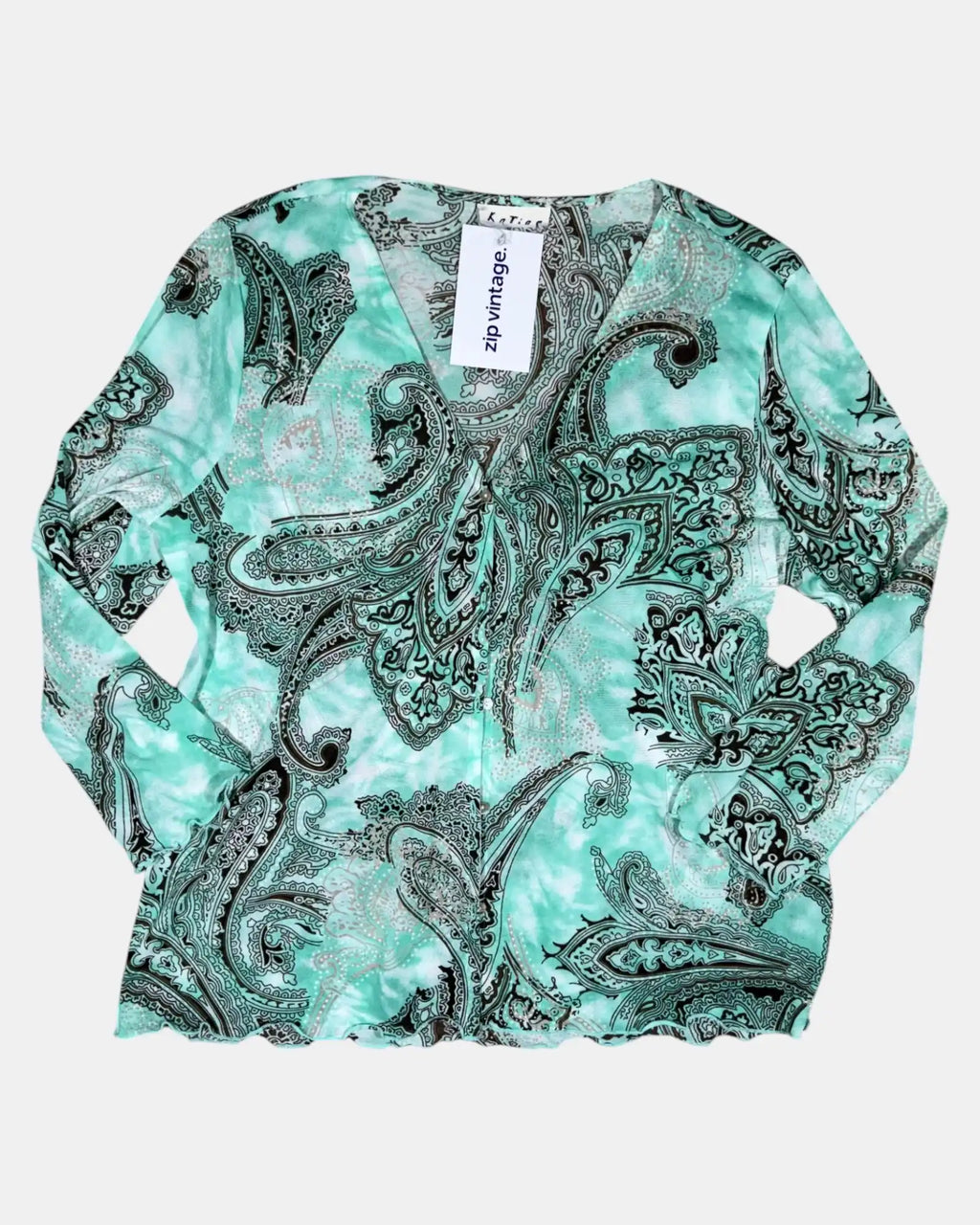 Light Blue Paisley Print Long Sleeve