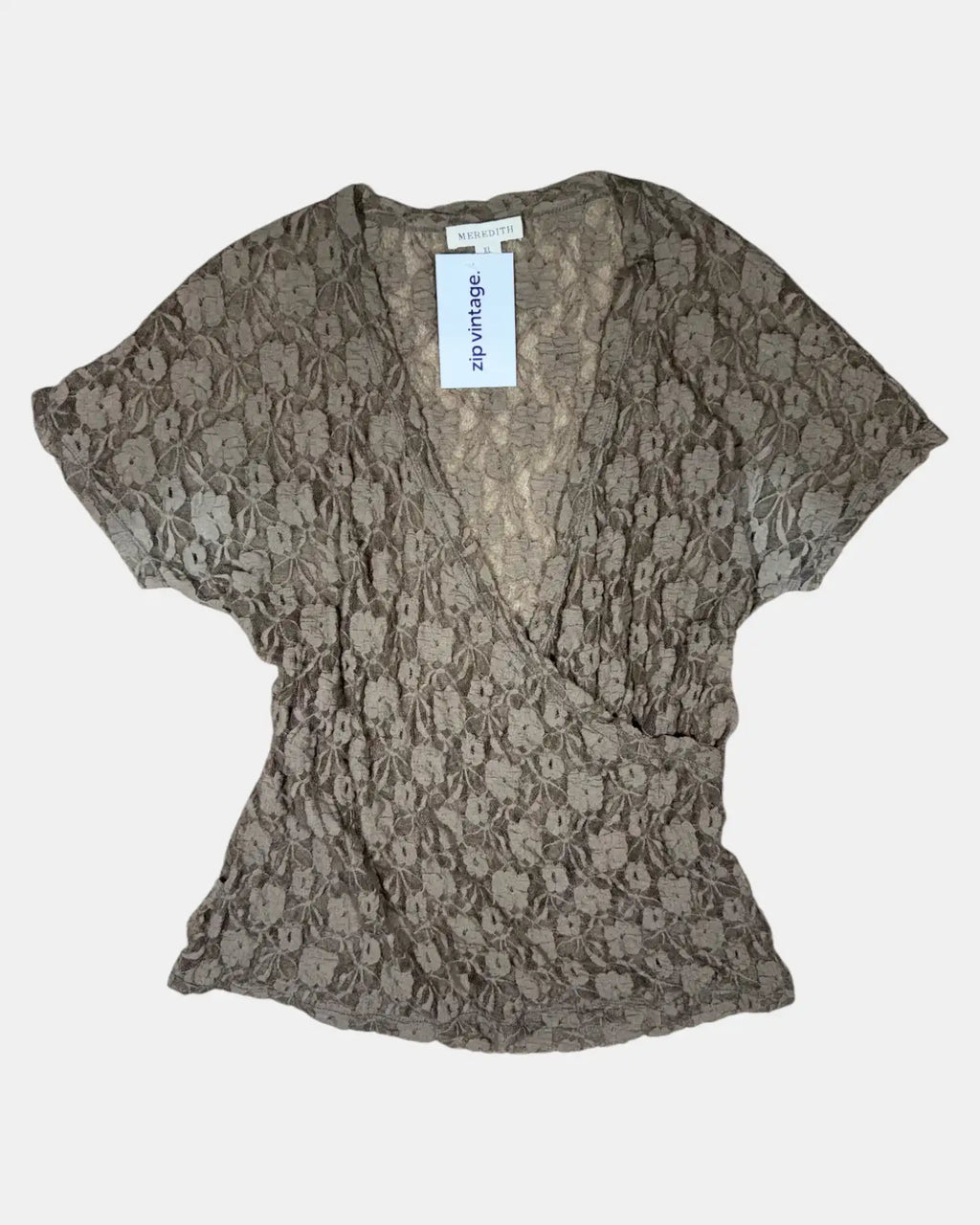 Brown Mesh Lace Wrap Top
