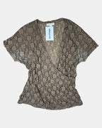 Brown Mesh Lace Wrap Top