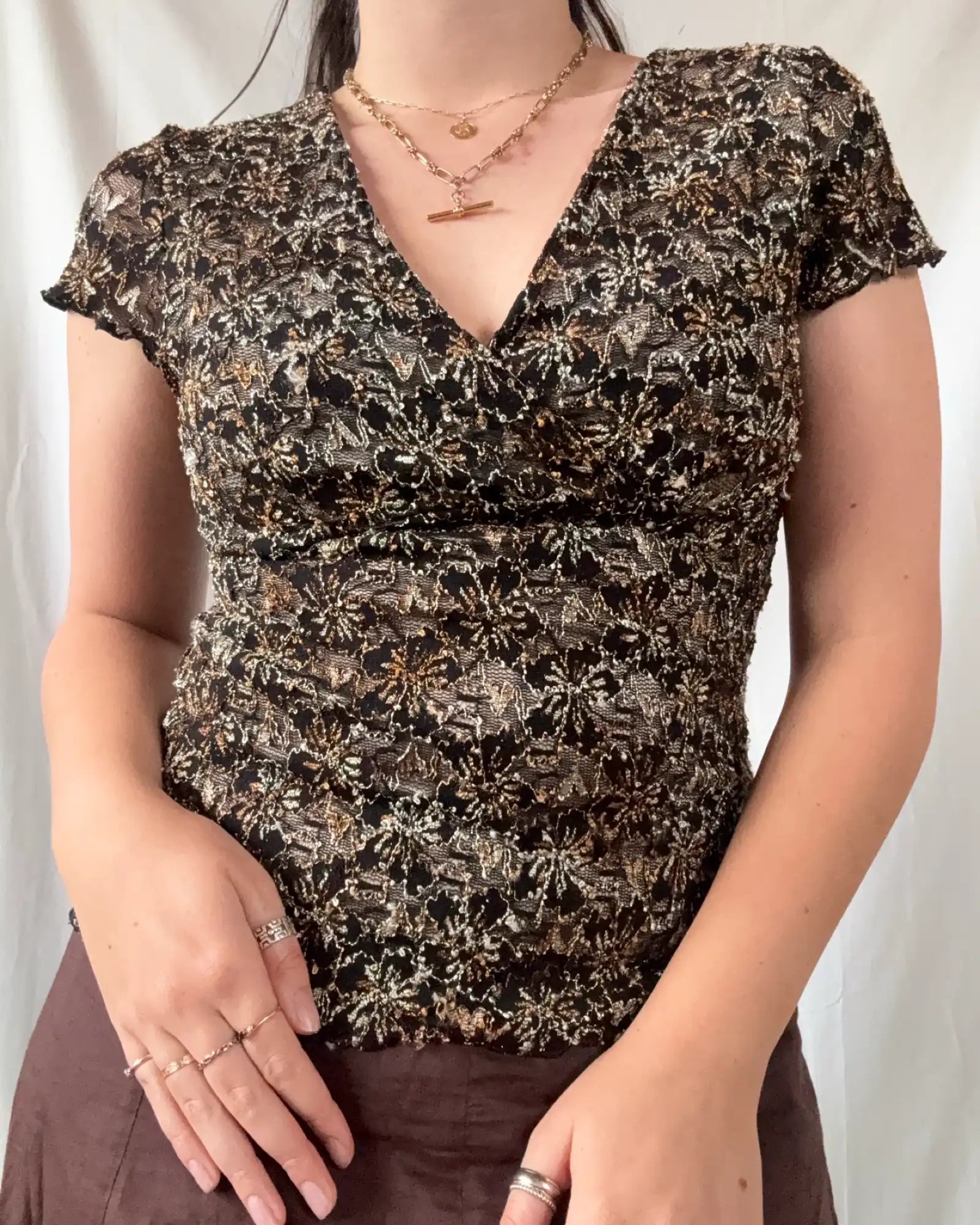 Black & Orange Mesh Lace Top