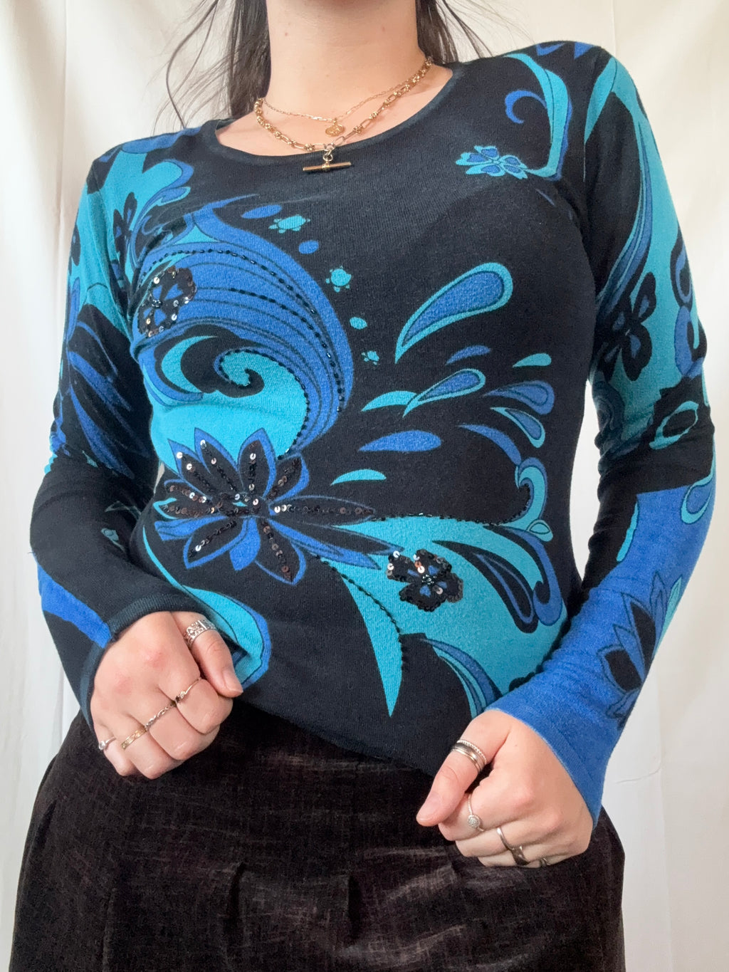 Blue & Black Paisley Jumper/Long Sleeve | Estimated Size M