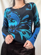 Blue & Black Paisley Jumper/Long Sleeve | Estimated Size M
