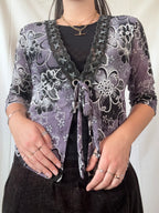 Purple & Black Floral Tie-Up Long Sleeve | Size L - Zip Vintage