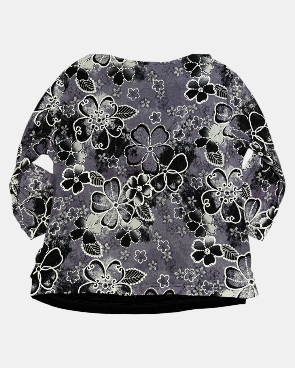 Purple & Black Floral Tie-Up Long Sleeve | Size L - Zip Vintage