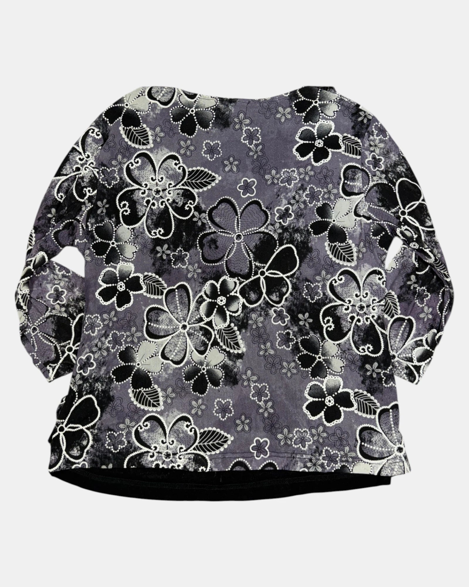 Purple & Black Floral Tie-Up Long Sleeve | Size L - Zip Vintage