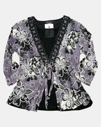 Purple & Black Floral Tie-Up Long Sleeve | Size L - Zip Vintage