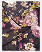 Purple & Black Floral Wrap Top Long Sleeve