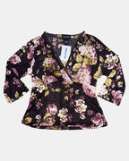 Purple & Black Floral Wrap Top Long Sleeve