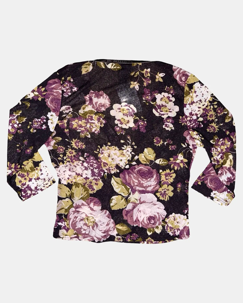 Purple & Black Floral Wrap Top Long Sleeve