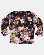 Purple & Black Floral Wrap Top Long Sleeve
