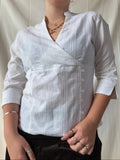 White Textured Wrap Button Up Top | Size 12-14 - Zip Vintage