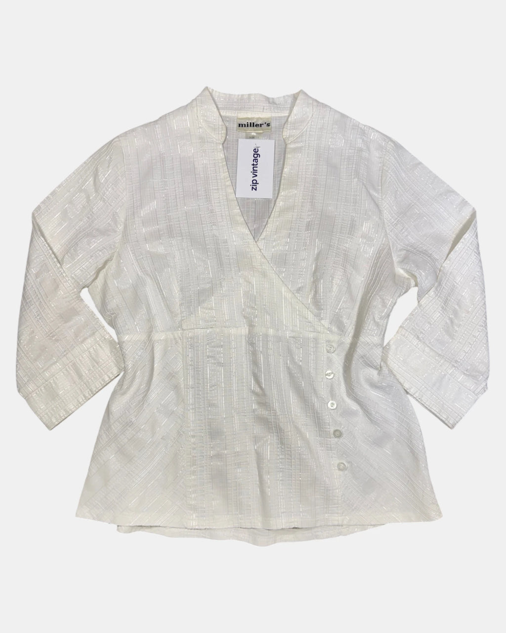 White Textured Wrap Button Up Top | Size 12-14 - Zip Vintage