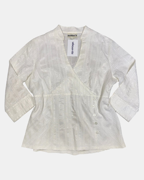 White Textured Wrap Button Up Top | Size 12-14